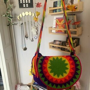 Earthy Hippie Boho Multi Color Crossbody Bag Purse New